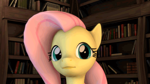 3d animated blue_eyes book cgi cute equine female feral fluttershy_(mlp) friendship_is_magic hair horse inside looking_at_viewer mammal my_little_pony mynokiarules pegasus pink_hair pony smile solo source_filmmaker wings
