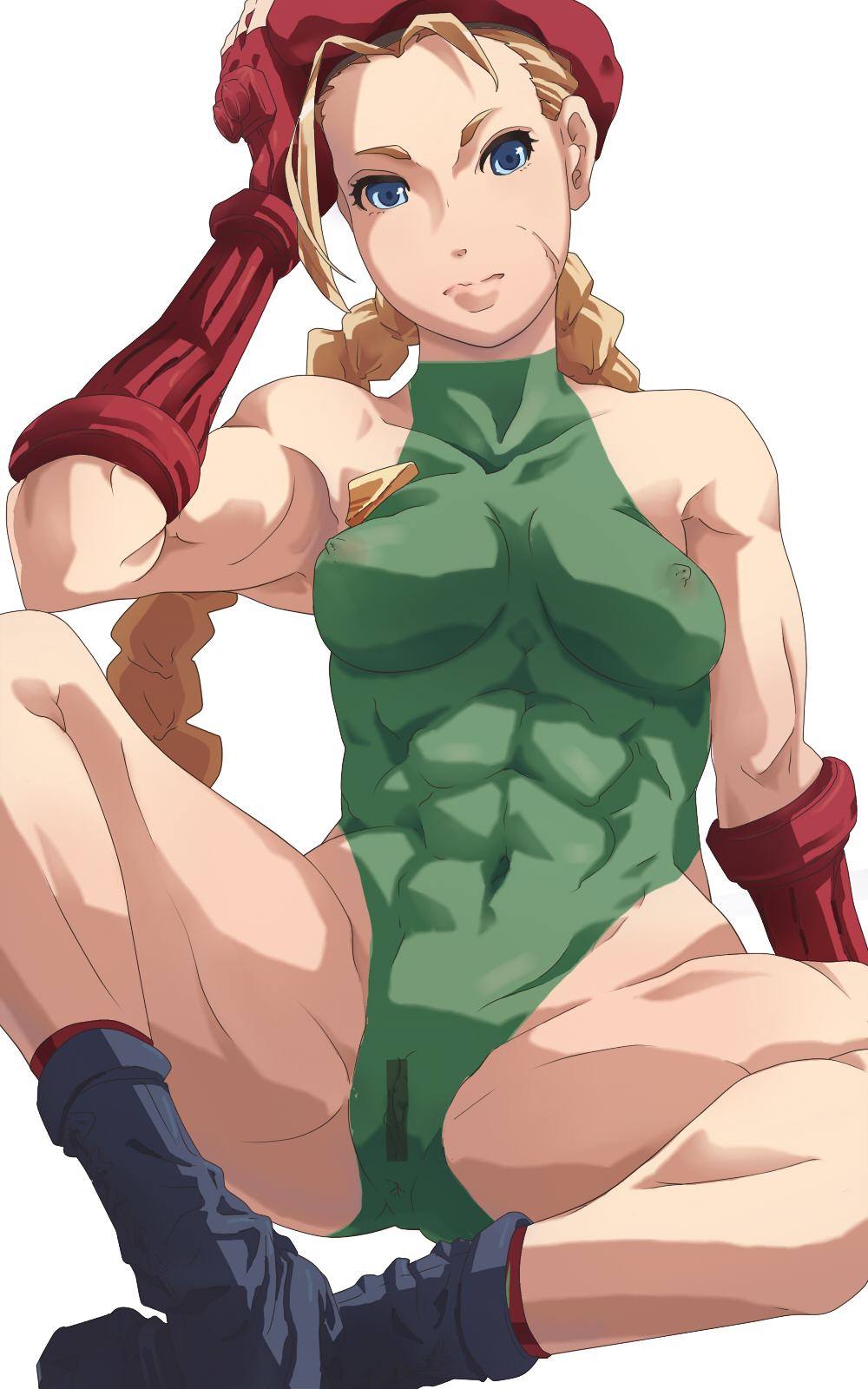 abs bodypaint cammy_white capcom censored highres leotard mikanbako muscle nipples street_fighter