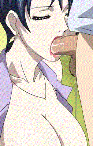 1boy 1girl animated animated_gif aunt_and_nephew blue_hair bouncing_breasts breasts breasts_outside close-up earrings emiko_(enbo) enbo eyes_closed fellatio incest jewelry large_breasts lipstick lowres makeup milf mother_and_son necklace nipples oral penis saliva short_hair taboo_charming_mother uncensored