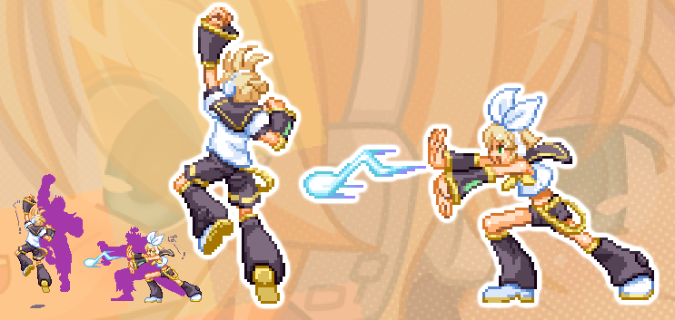 1girl brother_and_sister kagamine_len kagamine_rin parody pixel_art shieo siblings twins vocaloid