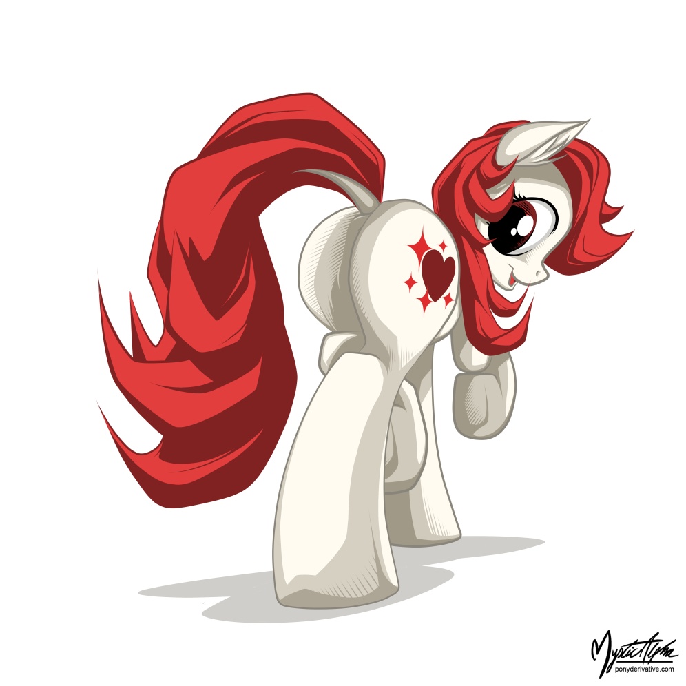 back_turned butt cutie_mark equine female feral foot_focus friendship_is_magic hair heel_focus hindpaw hooves horse looking_at_viewer mammal my_little_pony mysticalpha open_mouth original_character paws plain_background pony raised_tail red_eyes red_hair signature smile soles solo walking white_background