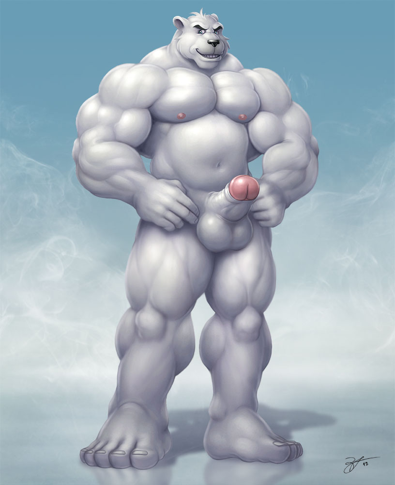 anthro balls bear biceps big_balls big_muscles big_penis black_nose blue_eyes braford chubby cock_pointing_towards_viewer detailed erection front fur grin hands_on_hips humanoid_penis looking_at_viewer male mammal musclegut muscles nipples nude pecs penis polar_bear pose presenting retracted_foreskin sky smile solo standing teeth uncut white_fur