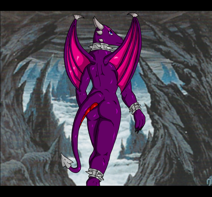 blue_eyes butt cynder female horn looking_at_viewer looking_back nude quicktron solo spyro_the_dragon video_games wings