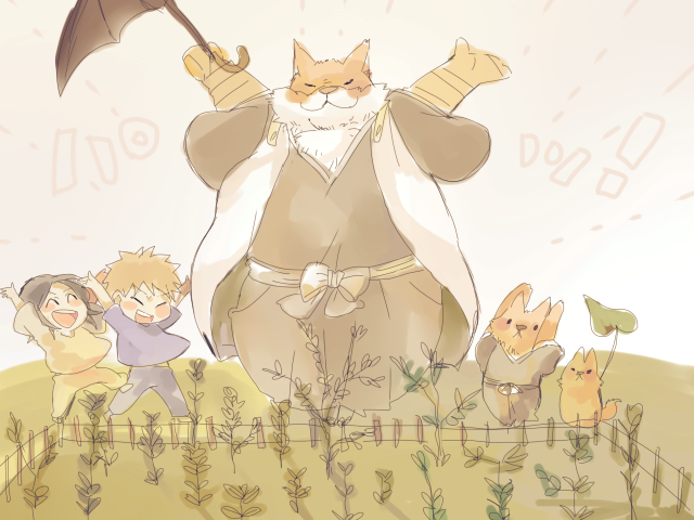 canine cute ghibli group human ichigo_kurosaki japanese_clothing mammal my_neighbor_totoro parody rukia_kuchiki safe sajin_komamura souno umbrella wolf young yukata