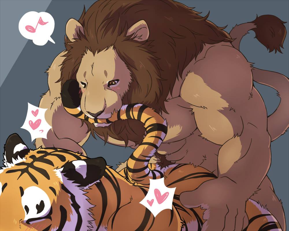 abs anal bite bulge feline gay giraffe_(artist) lion male nude tiger underwear