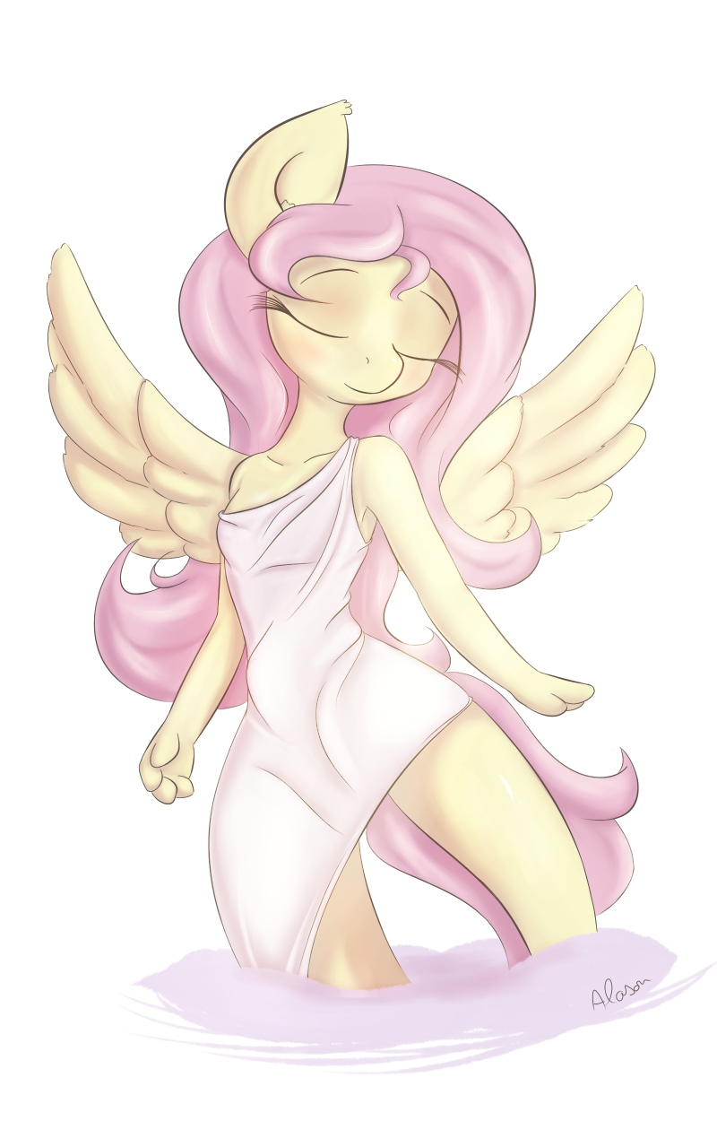 alpha_channel anthro anthrofied clothing dress equine eyes_closed female feral fluttershy_(mlp) friendship_is_magic fur hair horse long_hair mammal my_little_pony pegasus pink_hair plain_background pony solo transparent_background wings yellow_fur