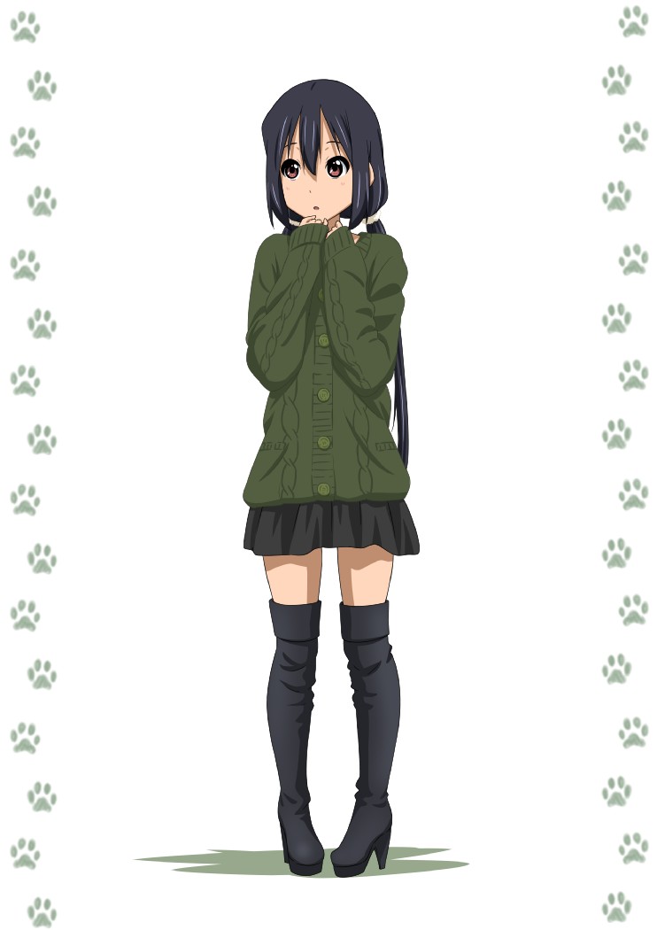 black_hair boots brown_eyes k-on! long_hair nakano_azusa oku_no_shi solo thigh_boots thighhighs twintails