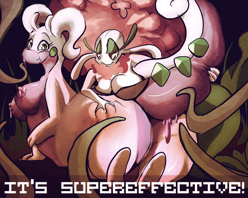 anthro big_breasts breasts butt butt_grab cleavage clothed clothing dragon fairy female florges goodra lactating nintendo pok&#233;mon pok&eacute;mon purple_nipples slime slug tentacles thereigndeer video_games