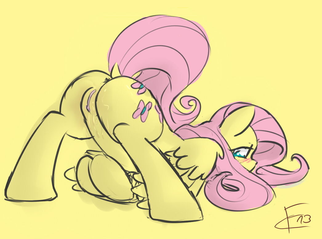 anus blush butt cradeelcin cutie_mark equine female feral fluttershy_(mlp) friendship_is_magic fur hair horse long_hair looking_back mammal my_little_pony pegasus pink_hair pony presenting presenting_hindquarters pussy pussy_juice raised_tail sexyponez wings yellow_fur