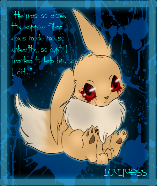 blood blue_theme brown_fur canine creepypasta crying eevee english_text entfremdet feral fur lonliness looking_at_viewer mammal nintendo pawpads paws pok&#233;mon pok&eacute;mon red_eyes sitting solo text video_games