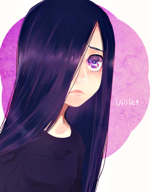 bad_id bad_pixiv_id character_name frown hair_over_one_eye lips long_hair purple_eyes purple_hair sad solo the_incredibles violet_parr yokotn