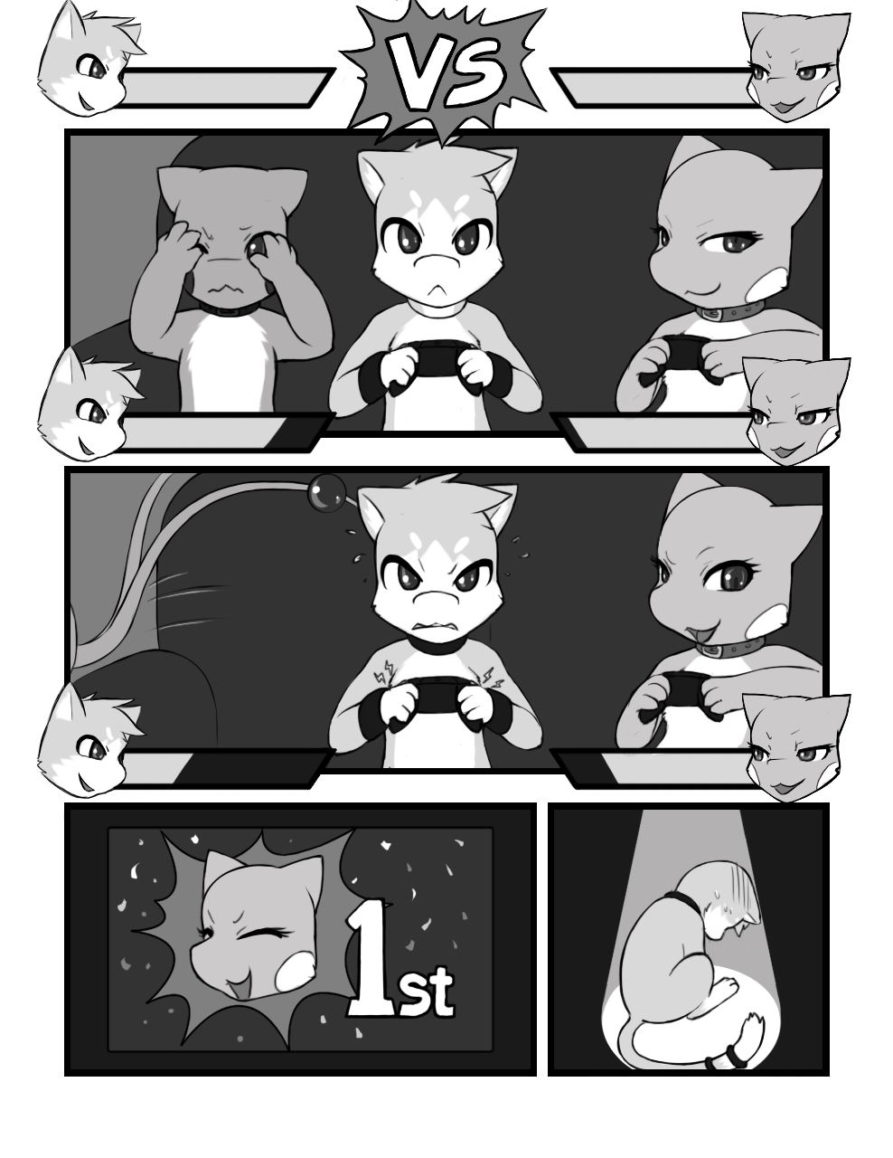 brother brother_and_sister brothers challenge collar comic controller darkmirage defeated digitigrade dragonair dragonchu female fur game greyscale hindpaw hybrid jem mew mewlava monochrome multiple_tails nintendo nude open_mouth paws pikachu pok&#233;mon scared shame sibling sis's_gamble sis's_gamble sister video_games wristband