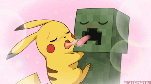 animated blush bubble bubbles cling creeper crossover eyes_closed frenching humor invalid_color kissing minecraft nintendo pikachu pink_background plain_background pok&#233;mon pok&eacute;mon redminus saliva tongue video_games