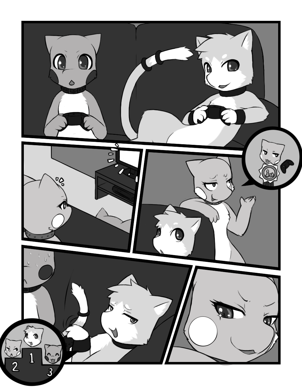 brother brother_and_sister brothers cable_box challenge challenge_accepted collar comic controller darkmirage dragonair dragonchu female fur game greyscale hybrid jem lying male mew mewlava monochrome nintendo nude open_mouth pikachu pok&#233;mon sibling sis's_gamble sis's_gamble sister smile sofa television video_games wristband