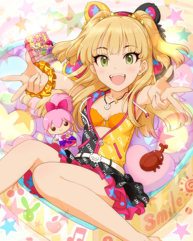 :d animal_ears artist_request blonde_hair eyelashes green_eyes idolmaster idolmaster_cinderella_girls jewelry jougasaki_rika long_hair necklace official_art open_mouth smile