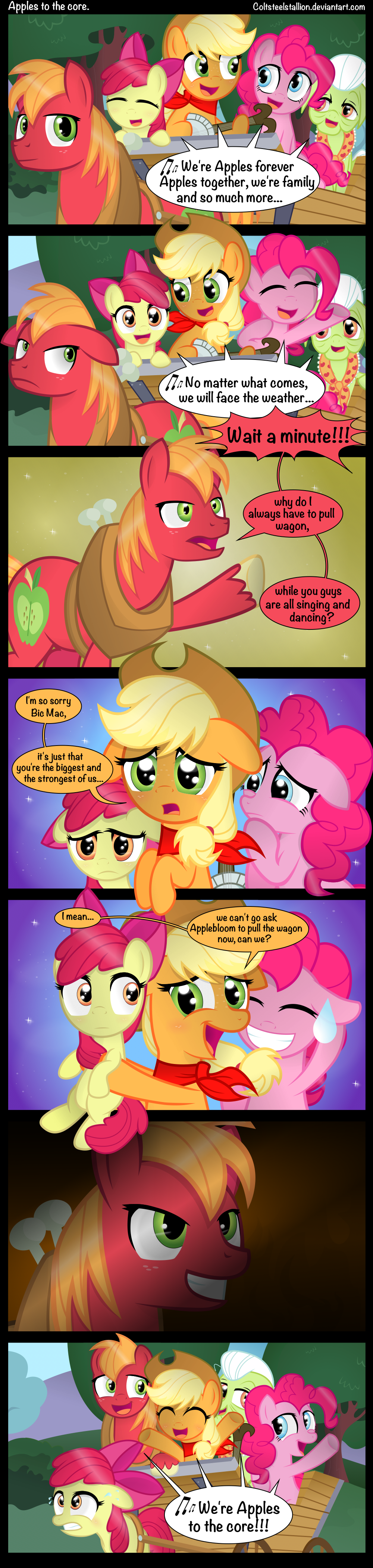 2013 amber_eyes apple_bloom_(mlp) applejack_(mlp) banjo big_macintosh_(mlp) blonde_hair blue_eyes bow coltsteelstallion comic cub dialog english_text equine eyes_closed female feral freckles friendship_is_magic granny_smith_(mlp) green_eyes hair horse male mammal my_little_pony pink_hair pinkie_pie_(mlp) pony red_hair scarf text wagon white_hair young