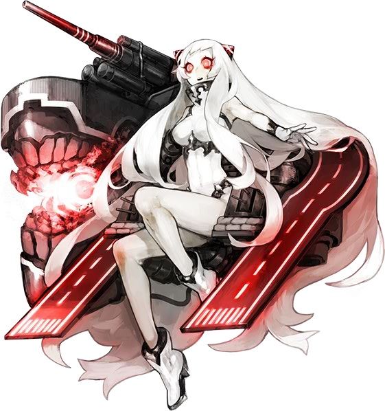 airfield_hime akira_(kadokawa) ankle_boots boots full_body horns jpeg_artifacts kantai_collection long_hair official_art red_eyes shinkaisei-kan silver_hair simple_background white_background white_footwear white_hair