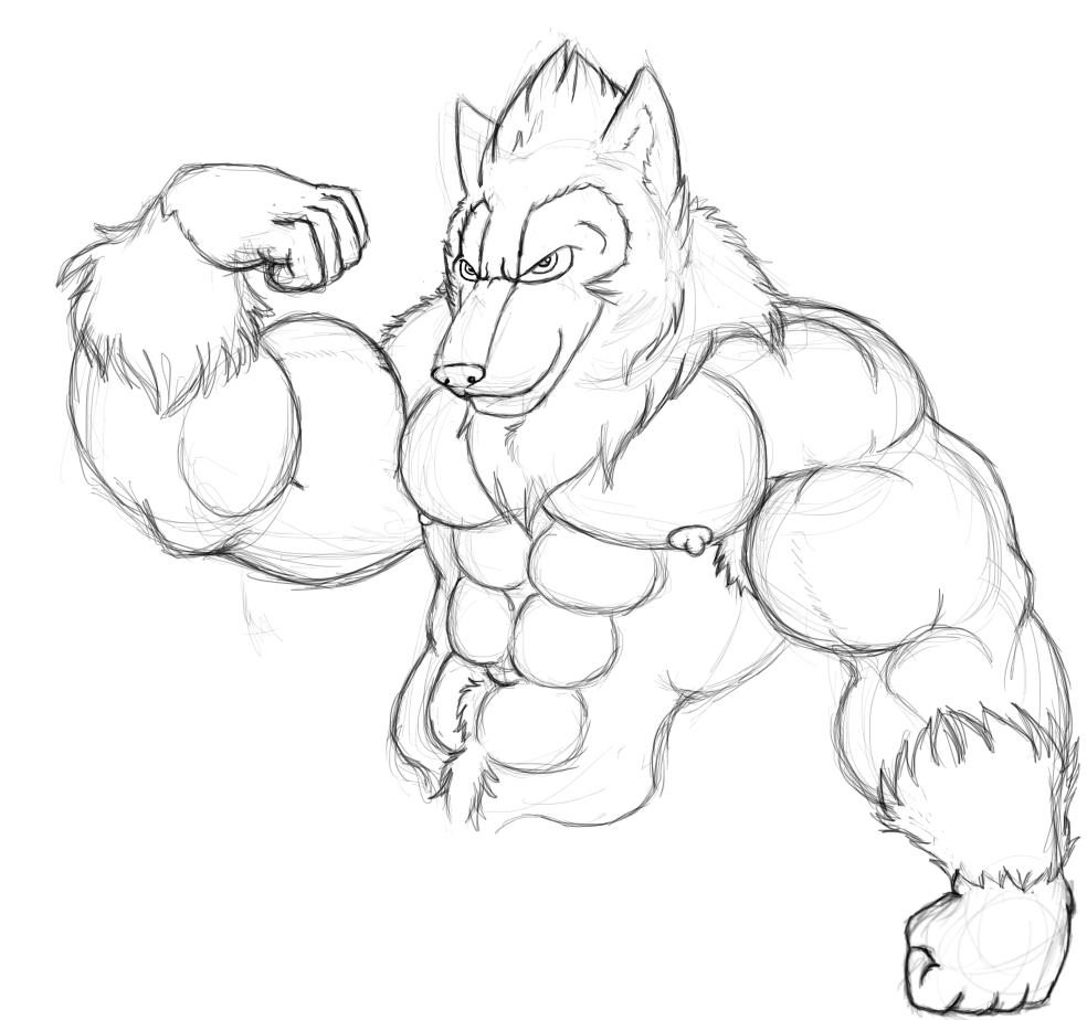 anthro biceps big_muscles canine flexing fur grin hair male mammal manectric muscles nintendo nipples pecs pok&#233;mon pok&eacute;mon pose sketch smile solo standing strong topless tuft unknown_artist video_games