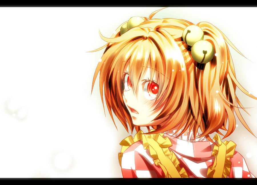 apron bow hair_bow looking_back motoori_kosuzu nora_wanko red_eyes red_hair solo touhou two_side_up