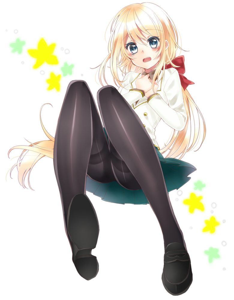 blue_eyes long_hair open_mouth original pantyhose ponytail school_uniform shina_(tori-sai10) skirt solo thighband_pantyhose underwear