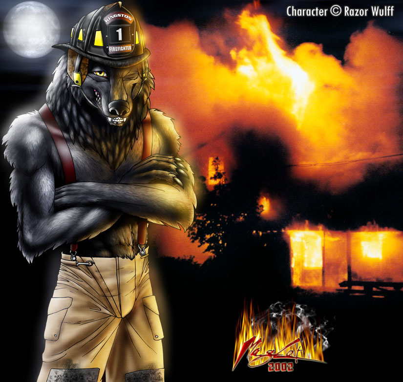 canine firefighter maglot male mammal pose solo uniform wolf