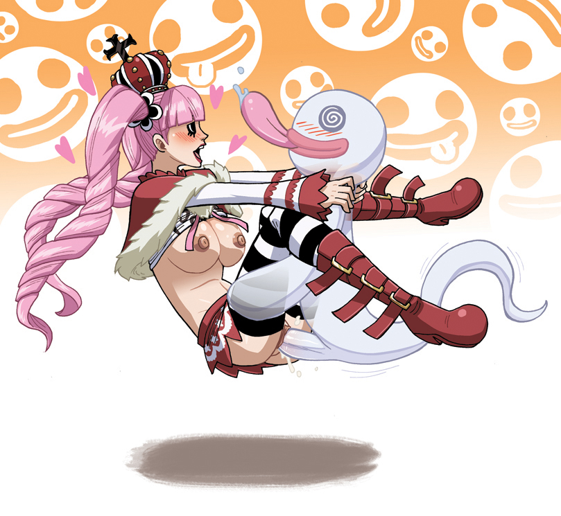 1girl breasts clothed_sex held_up hetero interspecies nopeavi one_piece perona pink_hair pussy sex skirt suspension thighhighs twintails uncensored vaginal