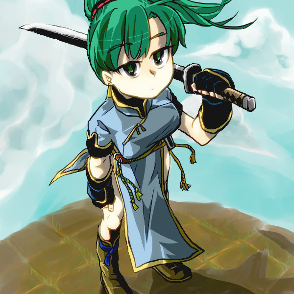 bad_id bad_pixiv_id fire_emblem fire_emblem:_rekka_no_ken green_eyes green_hair lyndis_(fire_emblem) maru_(itukitann) ponytail solo sword weapon