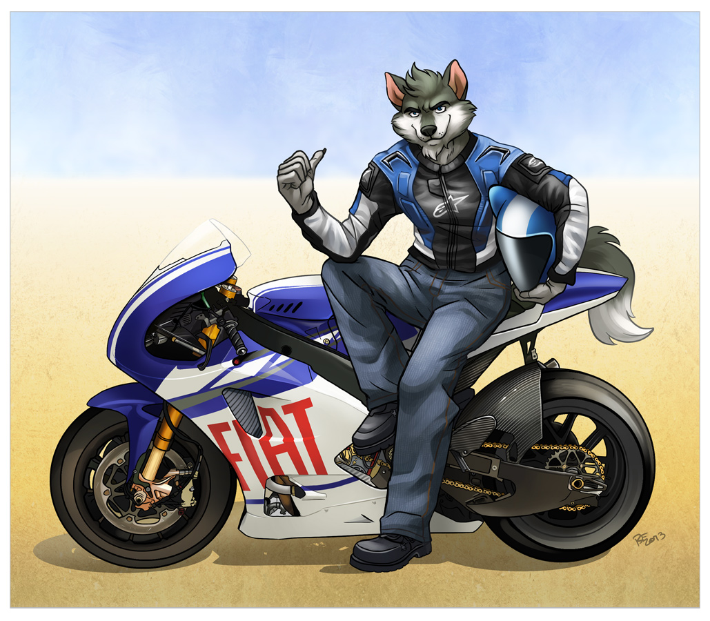 canine helmet male mammal motorbike motorcycle solo vehicle wolf