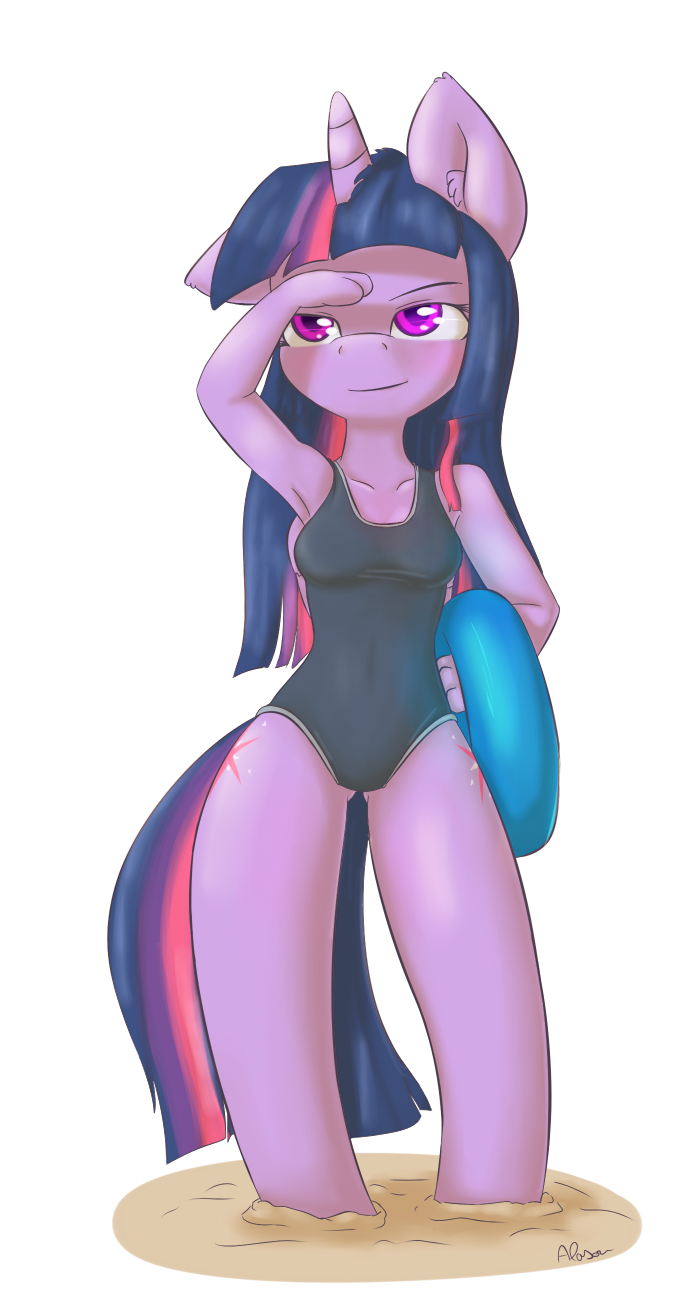 alpha_channel anthro anthrofied breasts clothing cutie_mark equine female friendship_is_magic fur hair horn horse inner_tube long_hair mammal multi-colored_hair my_little_pony plain_background pony purple_eyes purple_fur purple_hair sand smile solo standing swimsuit tight_clothing transparent_background twilight_sparkle_(mlp) unicorn