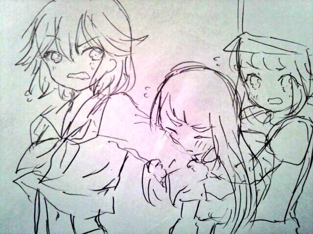 3girls jakuzure_nonon kill_la_kill kiryuuin_satsuki matoi_ryuuko multiple_girls rough_sketch sketch