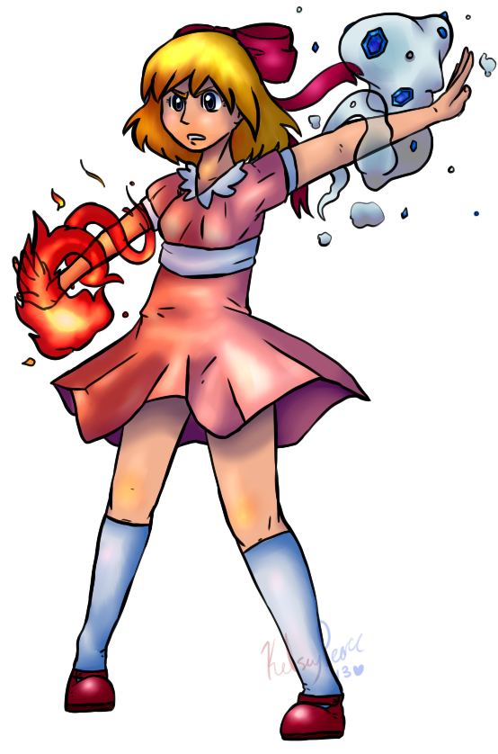 2013 blue_eyes clothing dress earthbound female fire hair human ice kamikitty mother_2 nintendo paula plain_background queenkami solo video_games