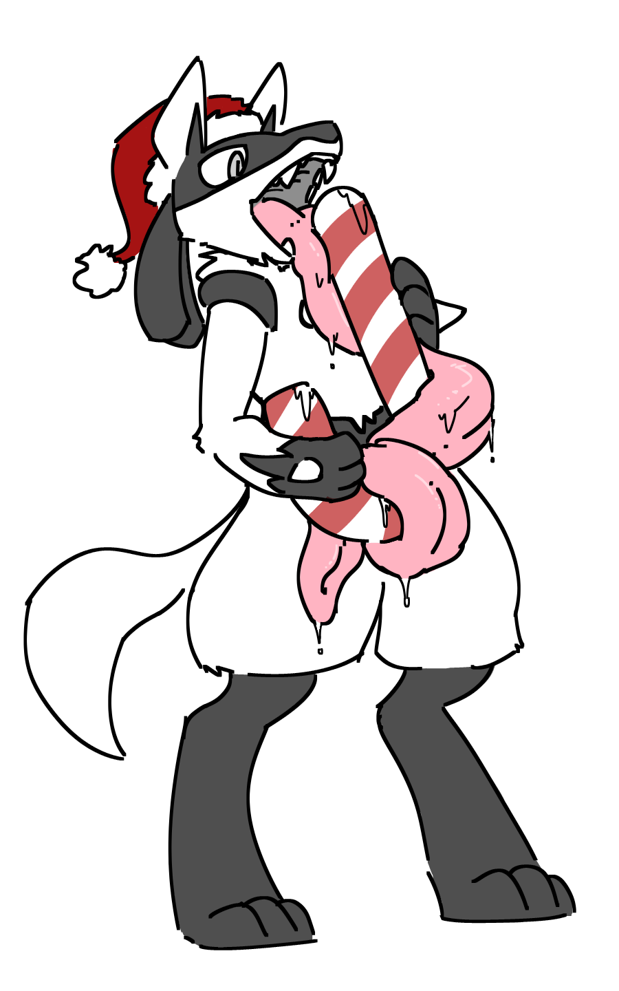 ambiguous_gender anthro candy candy_cane christmas digital_media_(artwork) food hat hi_res holidays hyper hyper_tongue licking long_tongue lucario nintendo pok&eacute;mon pok&eacute;mon_(species) prehensile_tongue saliva santa_hat solo standing tongue tongue_out unknown_artist video_games