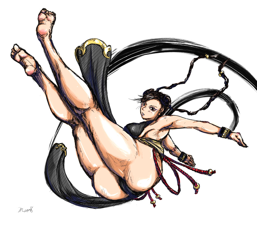 alternate_costume ass barefoot braid capcom chun-li dress feet legs sketch solo street_fighter thick_thighs thighs