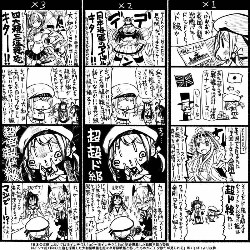5girls bare_shoulders comic detached_sleeves error_musume girl_holding_a_cat_(kantai_collection) greyscale hairband headgear historical_event japanese_clothes kantai_collection kongou_(kantai_collection) long_hair monochrome multiple_girls nagato_(kantai_collection) nontraditional_miko sakazaki_freddy tenryuu_(kantai_collection) translated yamato_(kantai_collection)