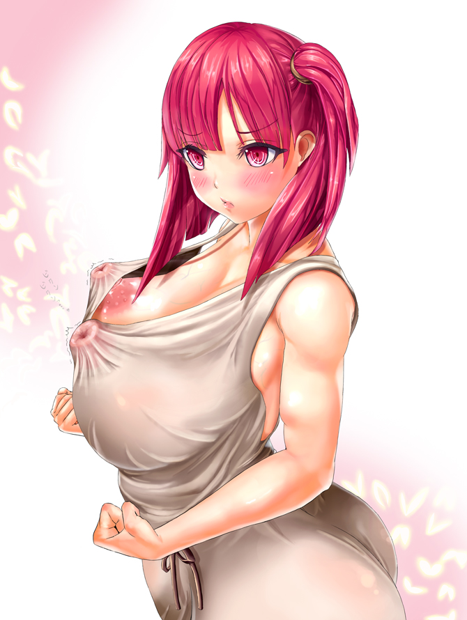 1girl areolae bare_shoulders breasts covered_nipples curvy erect_nipples female huge_breasts huge_nipples magi_the_labyrinth_of_magic metameter morgiana nipples perky_breasts profile puffy_nipples red_eyes red_hair see-through seinto_(metameter) solo twintails veiny_breasts