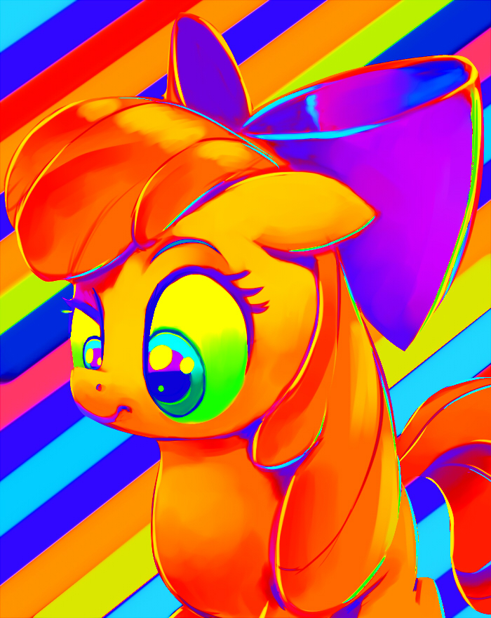 apple_bloom_(mlp) blue_eyes bow colors equine female friendship_is_magic gsphere hair horse mammal my_little_pony orange_hair pony saturated solo trippy