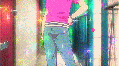 1boy animated animated_gif brown_hair fabulous flower golden_time heart lowres male male_focus pink_shirt shirt tada_banri wink