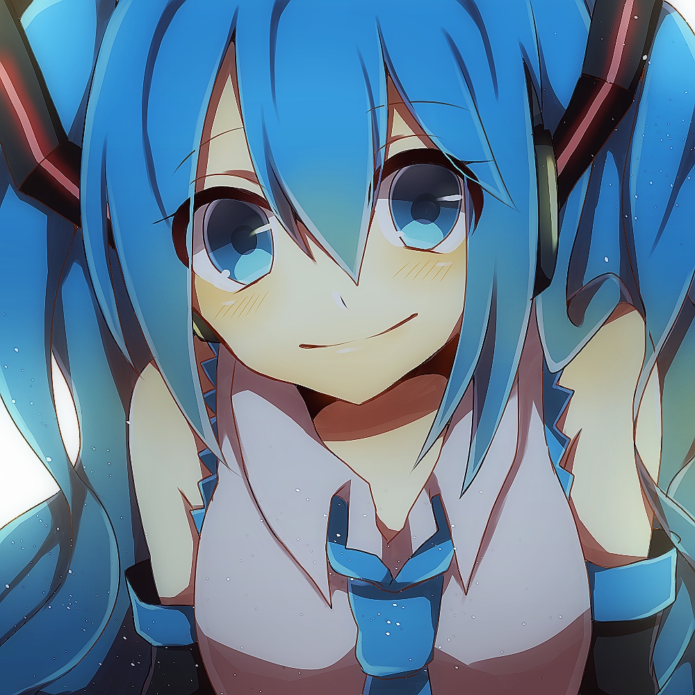 aqua_eyes aqua_hair hatsune_miku long_hair necktie smile solo twintails vocaloid