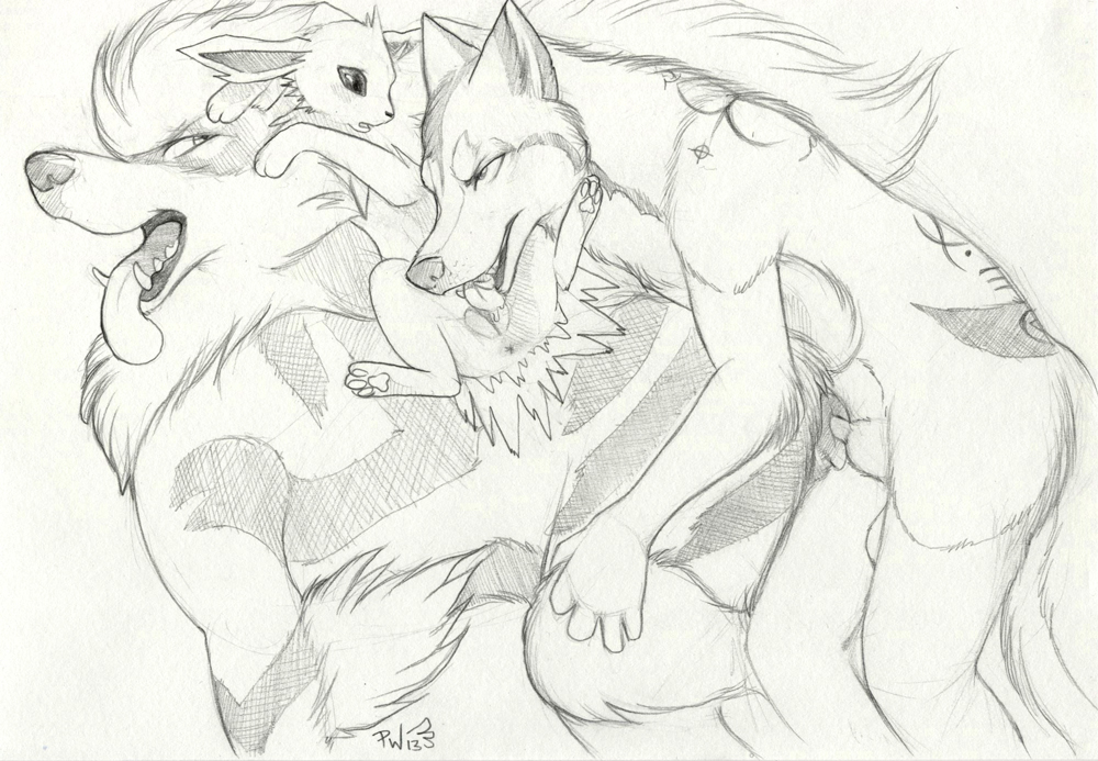 anatomically_correct anatomically_correct_pussy animal_genitalia anthro anthro_on_feral anus arcanine bestiality bisexual canine canine_penis canine_pussy cunnilingus eeveelution female feral from_behind group group_sex interspecies jolteon knotting licking looking_back lying male mammal nintendo on_back oral oral_sex paper-wings paper_wings penetration penis pok&#233;mon pok&#233;philia pok&eacute;mon pok&eacute;philia pussy raised_tail sex sheath sketch spread_legs spreading threesome tongue tongue_out vaginal vaginal_penetration video_games