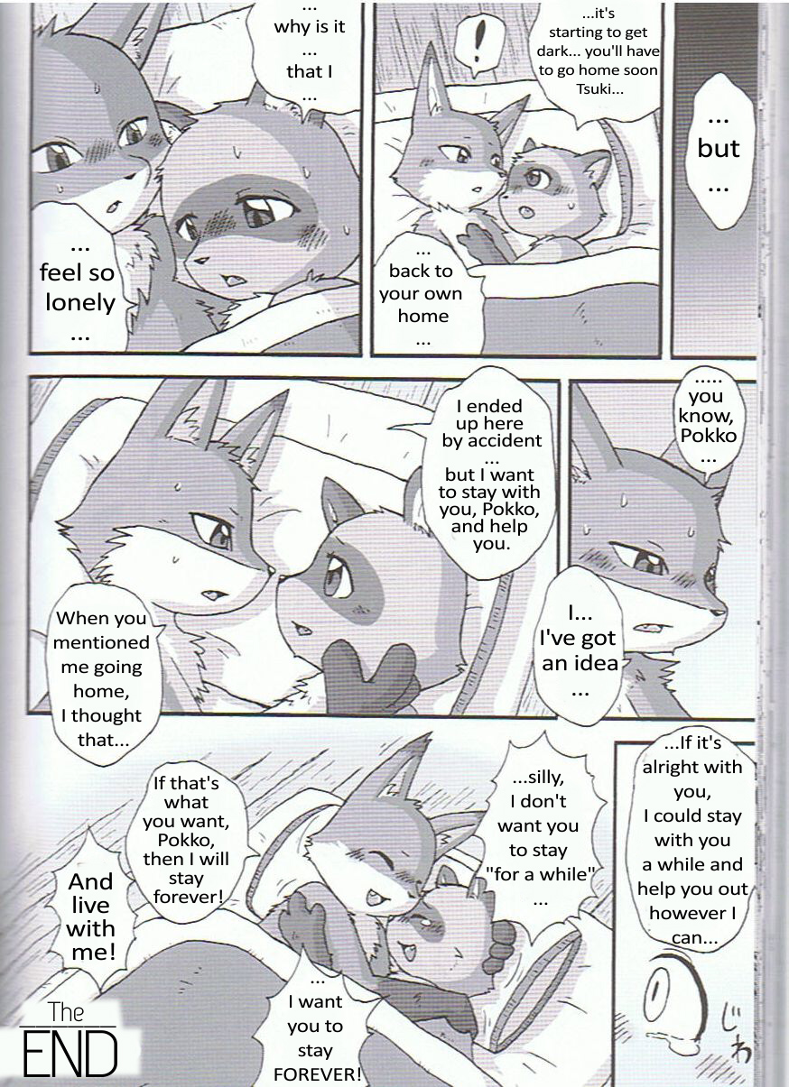 bed canine comic crying de-censored dialog duo fast_and_furryious fox love mammal mikazuki_karasu nude pokko raccoon text translated tsuki warmth