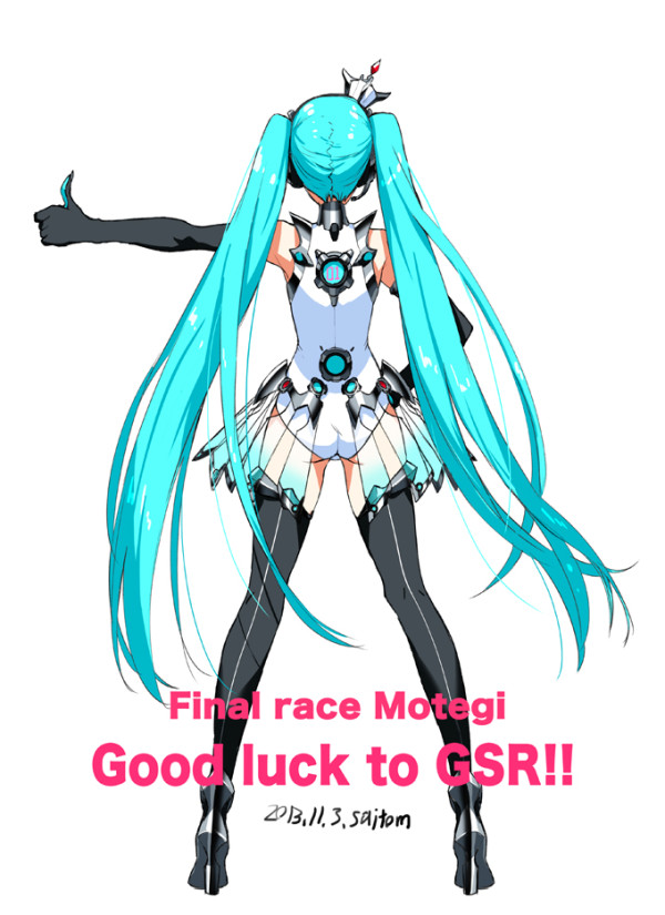 2013 aqua_hair artist_name ass back_turned boots crown dated elbow_gloves from_behind gloves goodsmile_company goodsmile_racing hand_on_hip hatsune_miku headphones headset high_heel_boots high_heels leotard long_hair official_art outstretched_arm race_queen racing_miku racing_miku_(2013) saitou_masatsugu simple_background solo thigh_boots thighhighs thumbs_up twintails very_long_hair vocaloid white_background