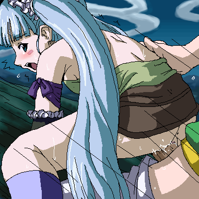 1girl bare_shoulders bent_over blue_eyes blue_hair blush character_request clothed_sex gretel long_hair looking_back lowres oekaki open_mouth otogi-jushi_akazukin penis pixiv_manga_sample pussy sex solo_focus source_request spread_legs tomu_(tomubobu) tomubobu twintails uncensored