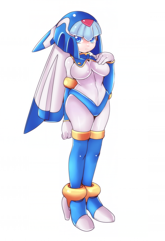 bad_id bad_tumblr_id blue_eyes blue_hair blue_legwear bodysuit boots breasts colorized helmet large_breasts leviathan_(rockman) long_hair mato_spectoru multicolored_hair robot rockman rockman_zero skin_tight solo thigh_boots thighhighs two-tone_hair white_hair