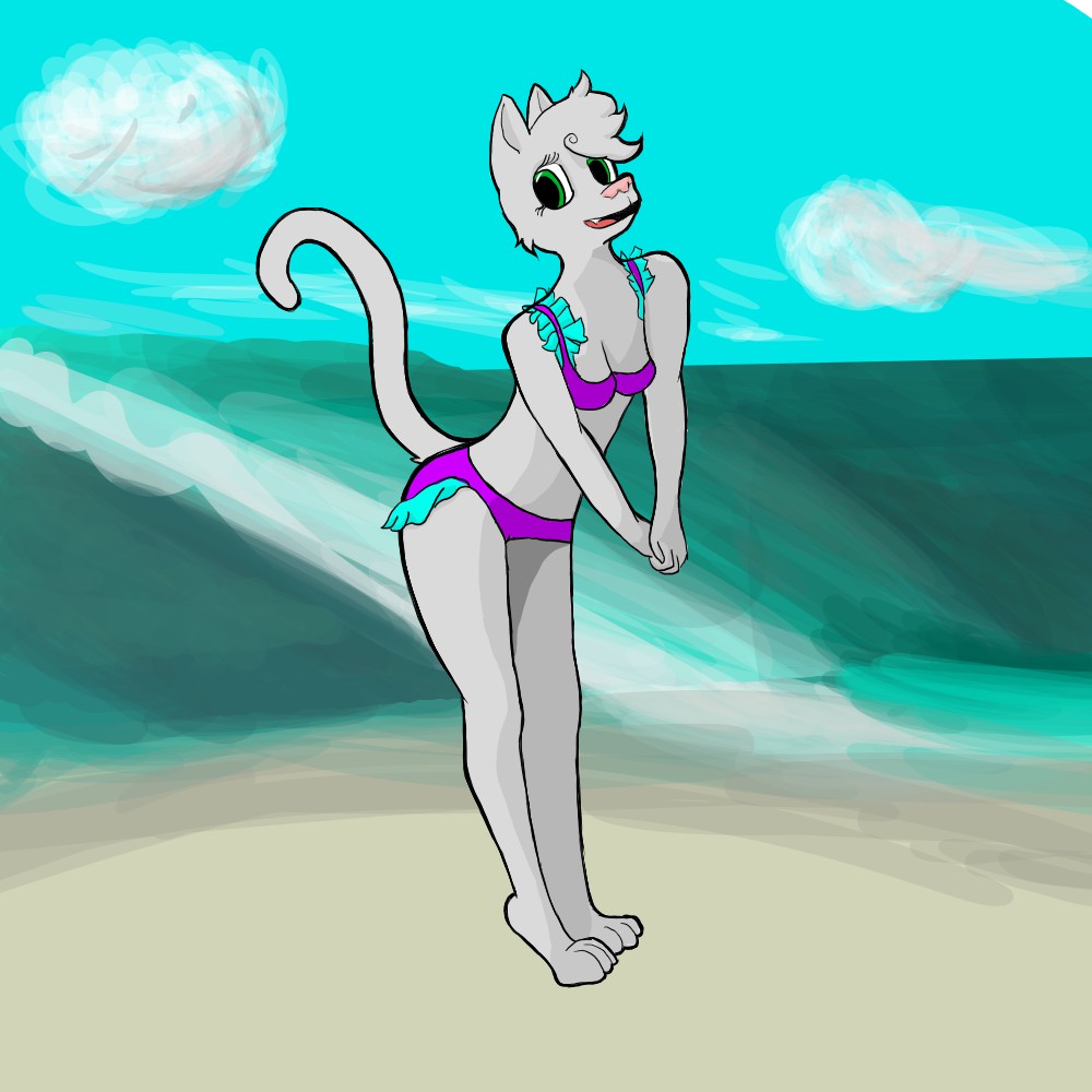 anthro breasts butt calves clothing feline female green_eyes hair looking_at_viewer paws smile
