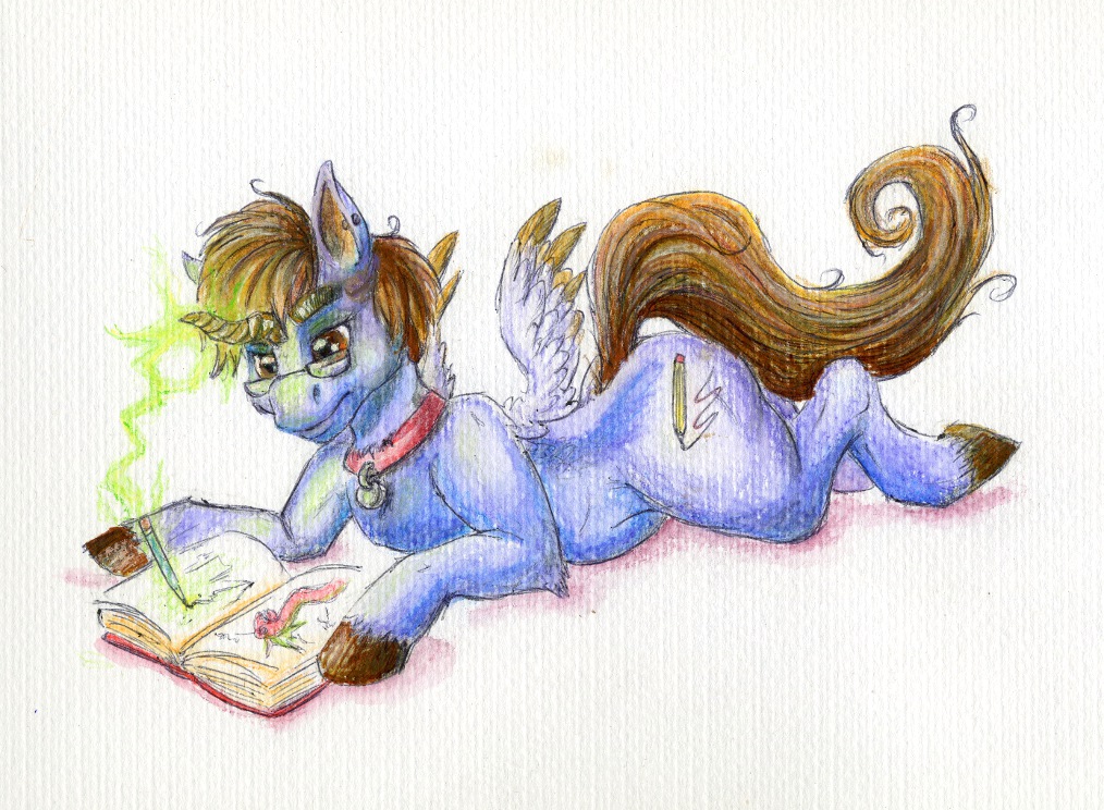 book brown_hair creating_art drawing equine female friendship_is_magic fur hair horn horse magic mammal my_little_pony pencil pony purple_fur solo traditional_media winged_unicorn wings