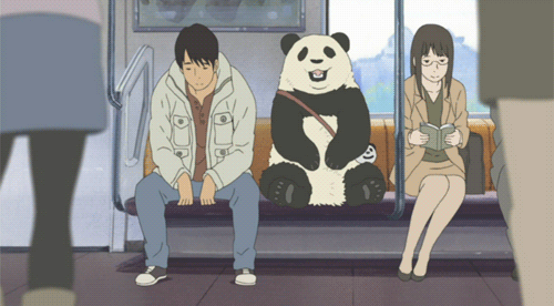 1boy 3girls animated animated_gif bear multiple_girls panda panda_(shirokuma_cafe) shirokuma_cafe singing source_request train
