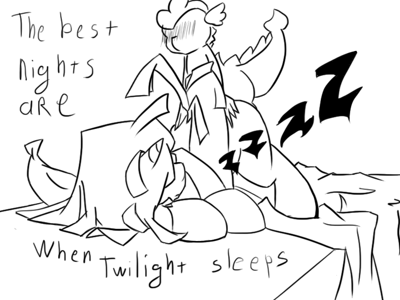 copymirror dragon equine female friendship_is_magic horse inks male mammal monochrome my_little_pony pony sleeping spike_(mlp) straight twilight_sparkle_(mlp) unfinished