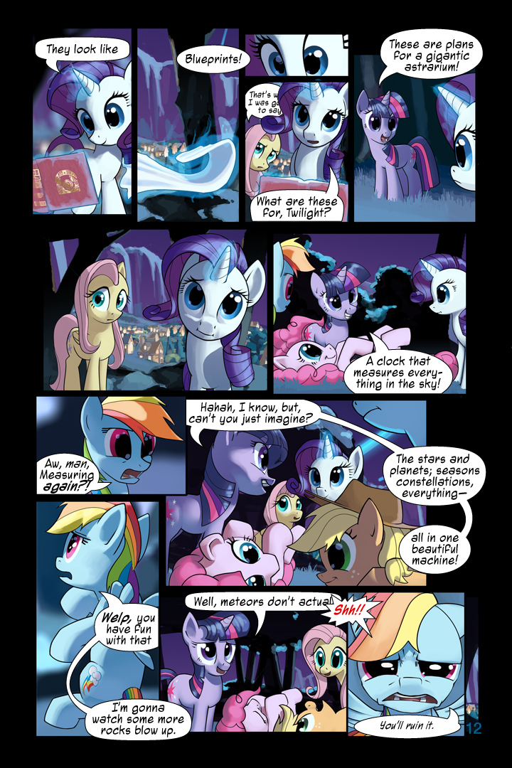 applejack_(mlp) blue_eyes blue_fur book comic cowboy_hat cutie_mark dialog english_text equine female feral fluttershy_(mlp) freckles friendship_is_magic fur group hair hat horn horse mammal multi-colored_hair my_little_pony night outside pegasus pink_hair pinkie_pie_(mlp) pony purple_eyes purple_fur purple_hair rainbow_dash_(mlp) rarity_(mlp) text theinexplicablebrony twilight_sparkle_(mlp) unicorn wings yellow_fur
