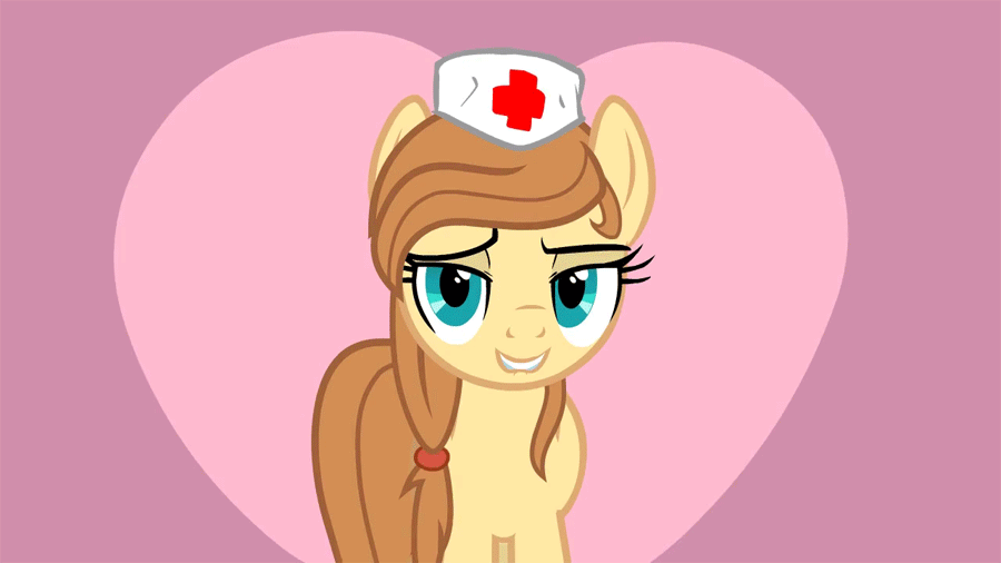 animated biting_lip blue_eyes brown_hair button's_mom button's_mom cosmos_jester equine female friendship_is_magic hair horse lip_bite looking_at_viewer mammal my_little_pony nurse nurse_hat original_character pony solo tiarawhy