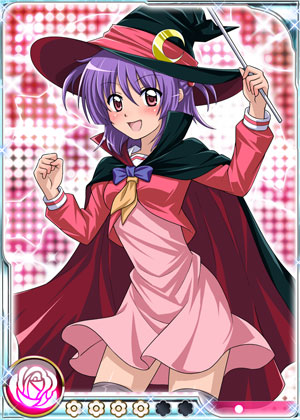 1girl blush cape cloak hat hayate_no_gotoku! lowres purple_hair red_eyes school_uniform segawa_izumi skirt smile solo stick twintails witch_hat